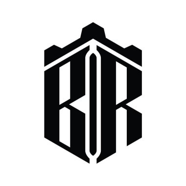 Taç kale geometrik stil tasarım şablonu ile BR Letter logo monogram altıgen şekli