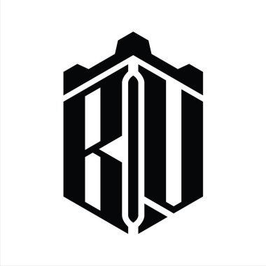 Taç kale geometrik stil tasarım şablonu ile BV Letter logo monogram altıgen şekli