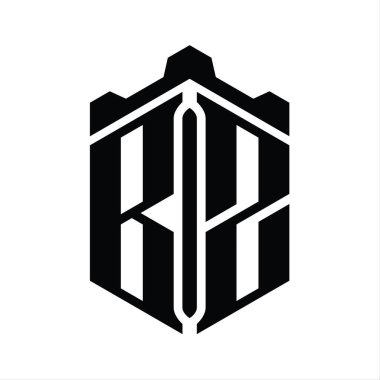 Taç kale geometrik stil tasarım şablonu ile BZ Harfi Logo monogram altıgen şekli