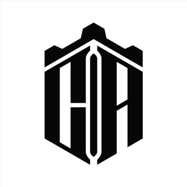 CA Harfi Logo monogram altıgen şekli Crown kalesi geometrik biçim tasarım şablonu