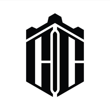 CC Harfi Logo monogram altıgen şekli Crown kale geometrik biçim tasarım şablonu