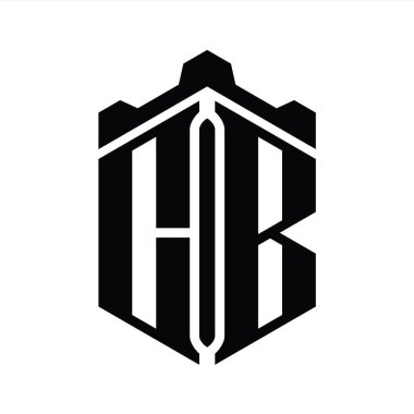 CB Harfi Logo monogram altıgen şekli Crown kalesi geometrik biçim tasarım şablonu