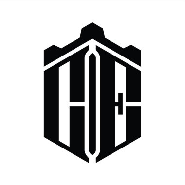 CE Letter Logo monogram altıgen şekli Crown kale geometrik biçim tasarım şablonu