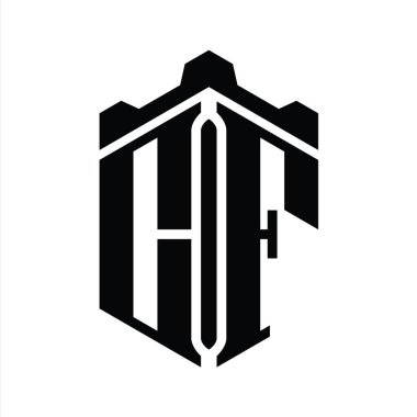 CF Harfi Logo monogram altıgen şekli Crown kalesi geometrik biçim tasarım şablonu