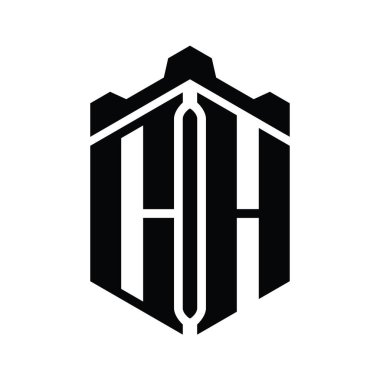 CH Harfi Logo monogram altıgen şekli Crown kalesi geometrik biçim tasarım şablonu