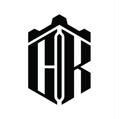 CK Harfi Logo monogram altıgen şekli Crown kalesi geometrik biçim tasarım şablonu