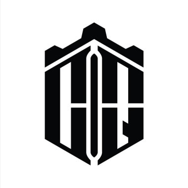 Crown Castle Geometrik stil tasarım şablonu ile CQ Harfi Logo monogram altıgen şekli