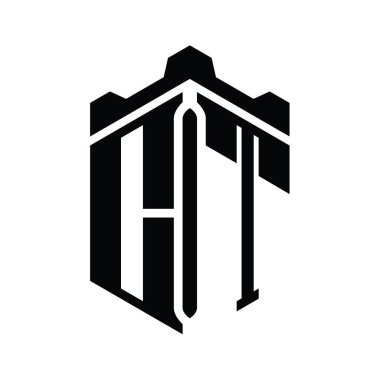 CT Harfi Logo monogram altıgen şekli Crown kalesi geometrik biçim tasarım şablonu