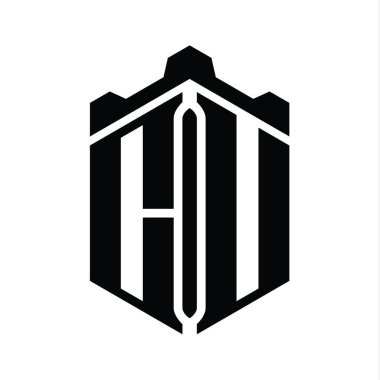 Taç kale geometrik biçim tasarım şablonu ile CU Letter monogram altıgen şekli