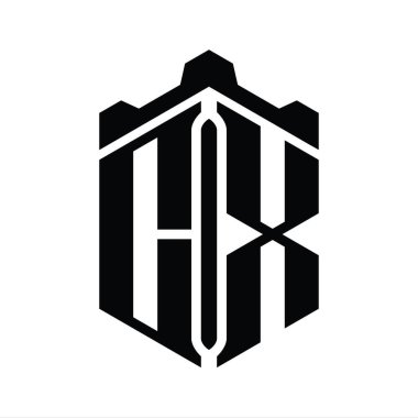 Crown Castle Geometrik stil tasarım şablonu ile CX Harfi Logo monogram altıgen şekli