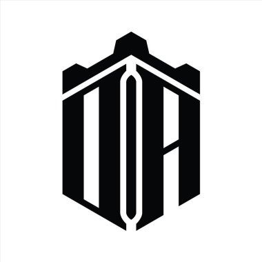 DA Harfi Logo monogram altıgen şekilli Crown Castle geometrik biçim tasarım şablonu