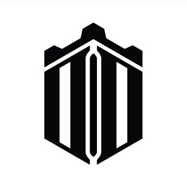 DD Harfi Logo monogram altıgen şekli Crown kalesi geometrik biçim tasarım şablonu