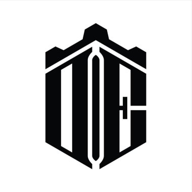 DE Letter Logo monogram altıgen şekli Crown kale geometrik biçim tasarım şablonu