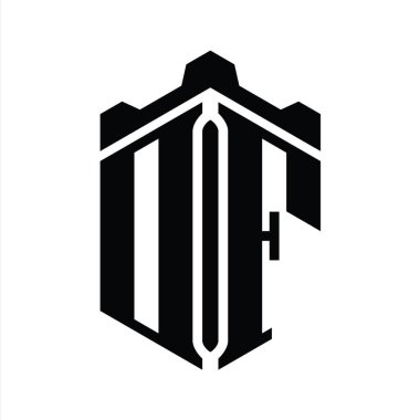 DF Harfi Logo monogram altıgen şekli Crown kalesi geometrik biçim tasarım şablonu