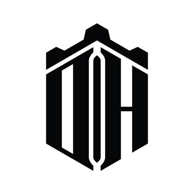 DH Harfi Logo monogram altıgen şekilli Crown Castle geometrik biçim tasarım şablonu