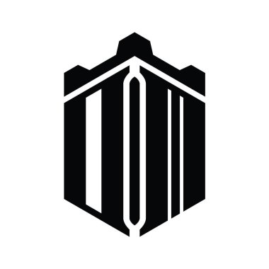 DM Harfi Logo monogram altıgen şekli Crown kale geometrik biçim tasarım şablonu