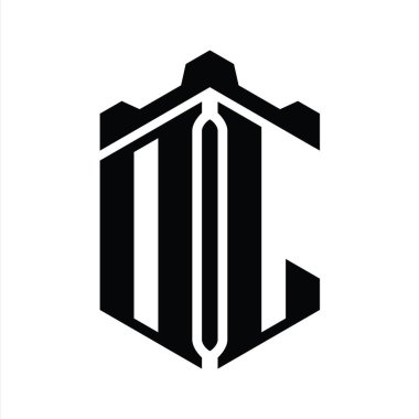 DL Harfi Logo monogram altıgen şekli Crown kale geometrik biçim tasarım şablonu