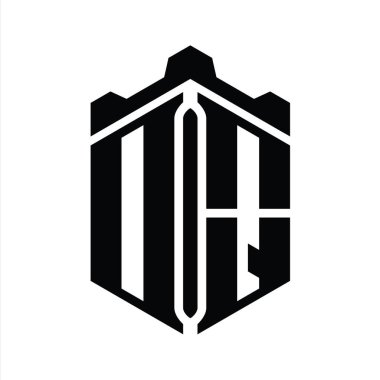 Taç kale geometrik biçim tasarım şablonu ile DQ Harfi Logo altıgen şekli