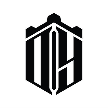 DY Harfi Logo monogram altıgen şekilli Crown Castle geometrik stil tasarım şablonu