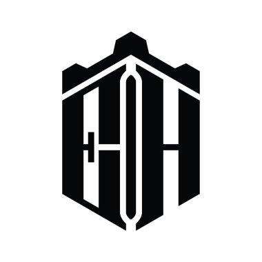 EH Harfi Logo monogram altıgen şekli Crown kalesi geometrik biçim tasarım şablonu