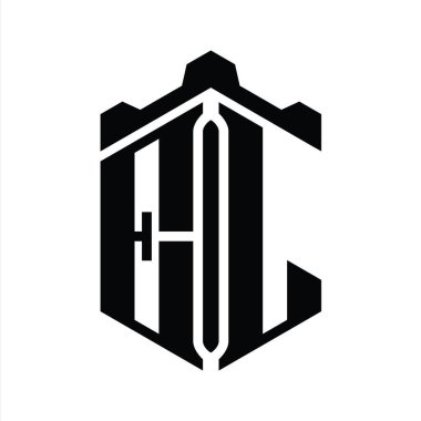 EL Harfi Logosu monogram altıgen şekli Crown kalesi geometrik biçim tasarım şablonu