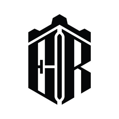 ER Harfi Logosu monogram altıgen şekli Crown kalesi geometrik biçim tasarım şablonu