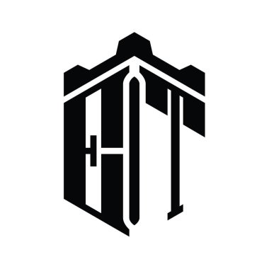 ET Harfi Logo monogram altıgen şekilli Crown kalesi geometrik biçim tasarım şablonu