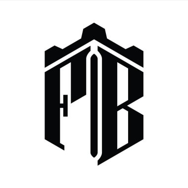 FB Harfi Logo monogram altıgen şekli Crown kalesi geometrik biçim tasarım şablonu