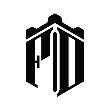 FD Letter Logo monogram altıgen şekli Crown Castle geometrik biçim tasarım şablonu