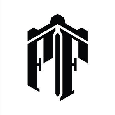 FF Letter Logo monogram altıgen şekli Crown kale geometrik biçim tasarım şablonu