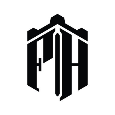 FH Harfi Logo monogram altıgen şekli ve Crown Castle geometrik biçim tasarım şablonu