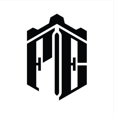 FE Harfi Logo monogram altıgen şekli Crown kalesi geometrik biçim tasarım şablonu