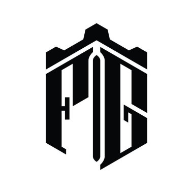 FG Harfi Logo monogram altıgen şekli Crown kalesi geometrik biçim tasarım şablonu