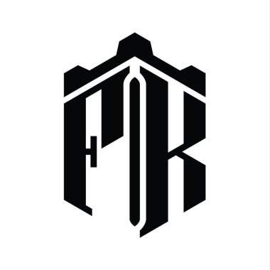 FK Letter Logo monogram altıgen şekli Crown Castle geometrik biçim tasarım şablonu