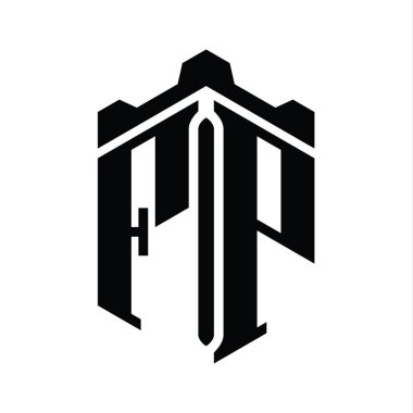 FP Harfi Logo monogram altıgen şekli Crown kalesi geometrik biçim tasarım şablonu