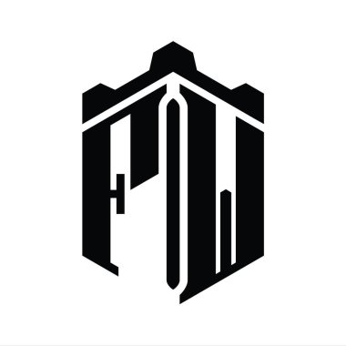 FW Harfi Logo monogram altıgen şekli Crown kalesi geometrik biçim tasarım şablonu