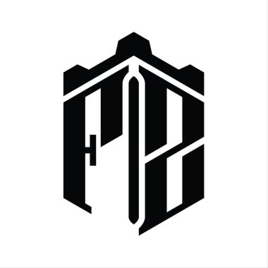 FZ Harf Logosu monogram altıgen şekli ile Crown Castle geometrik biçim tasarım şablonu