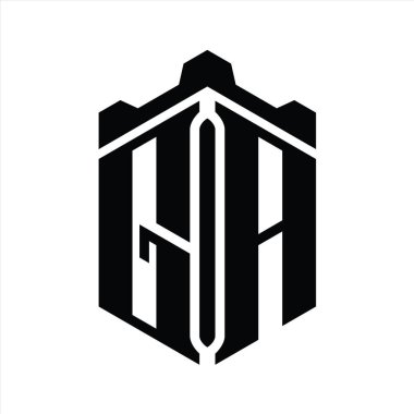 Taç kale geometrik stil tasarım şablonu ile GA Harfi Logo monogram altıgen şekli