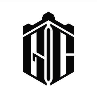 GC Harfi Logo monogram altıgen şekli Crown kalesi geometrik biçim tasarım şablonu