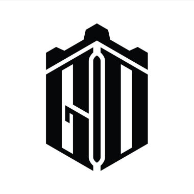 Taç kale geometrik stil tasarım şablonu ile GD Harf Logosu monogram altıgen şekli
