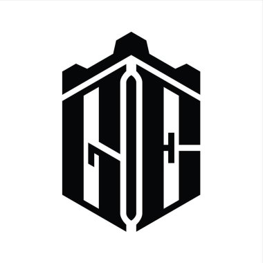 GE Harfi Logo monogram altıgen şekli Crown kalesi geometrik biçim tasarım şablonu