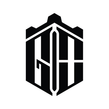 GO Harfi Logo monogram altıgen şekli Crown kalesi geometrik biçim tasarım şablonu