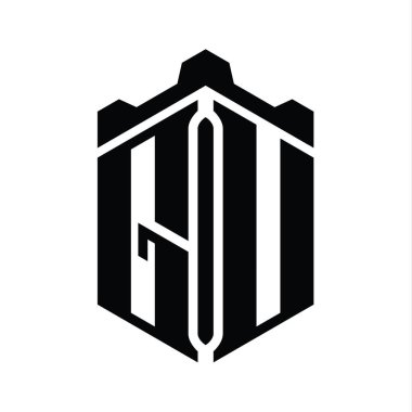 Taç kale geometrik stil tasarım şablonu ile GU Letter logo monogram altıgen şekli