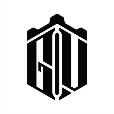 Taçlı kale geometrik stil tasarım şablonu ile GV Harf Logosu monogram altıgen şekli