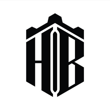 HB Harfi Logo monogram altıgen şekli Crown kalesi geometrik biçim tasarım şablonu