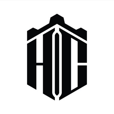 HC Harfi Logo monogram altıgen şekli Crown kalesi geometrik biçim tasarım şablonu