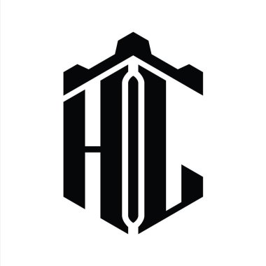 Taç kale geometrik stil tasarım şablonu ile HL Harf Logosu monogram altıgen şekli