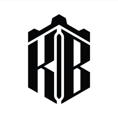 KB Harfi Logo monogram altıgen şekli Crown kalesi geometrik biçim tasarım şablonu