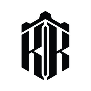 KK Harfi Logo monogram altıgen şekli Crown kalesi geometrik biçim tasarım şablonu