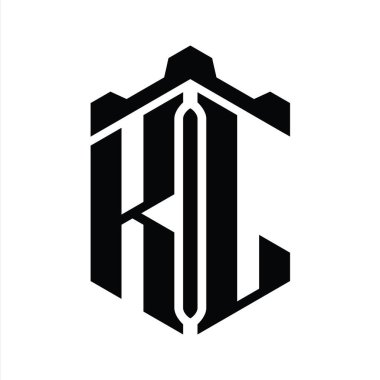 KL Harfi Logo monogram altıgen şekli Crown kalesi geometrik biçim tasarım şablonu